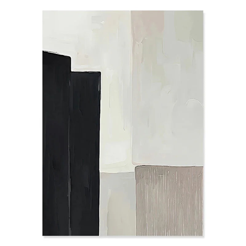 tableau abstrait moderne toile couleur noir beige geometrie minimaliste deco salon vertical