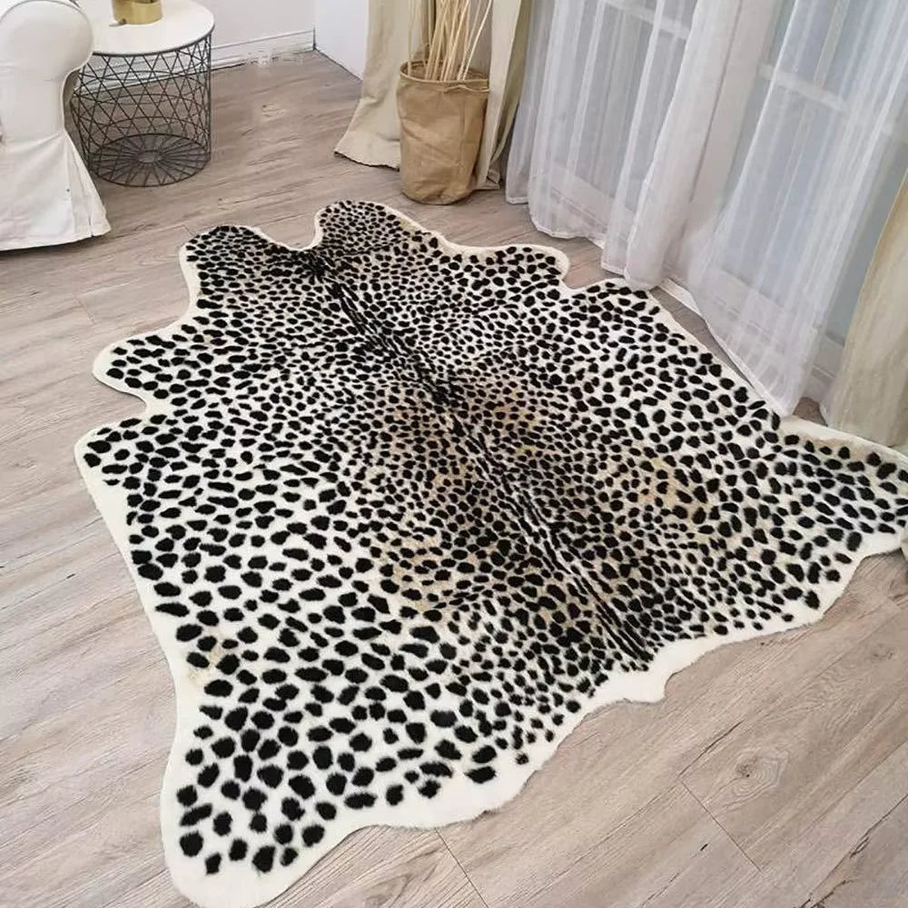 tapis sol moderne motif animalier léopard zèbre décor salon chambre intérieur blanc noir marron