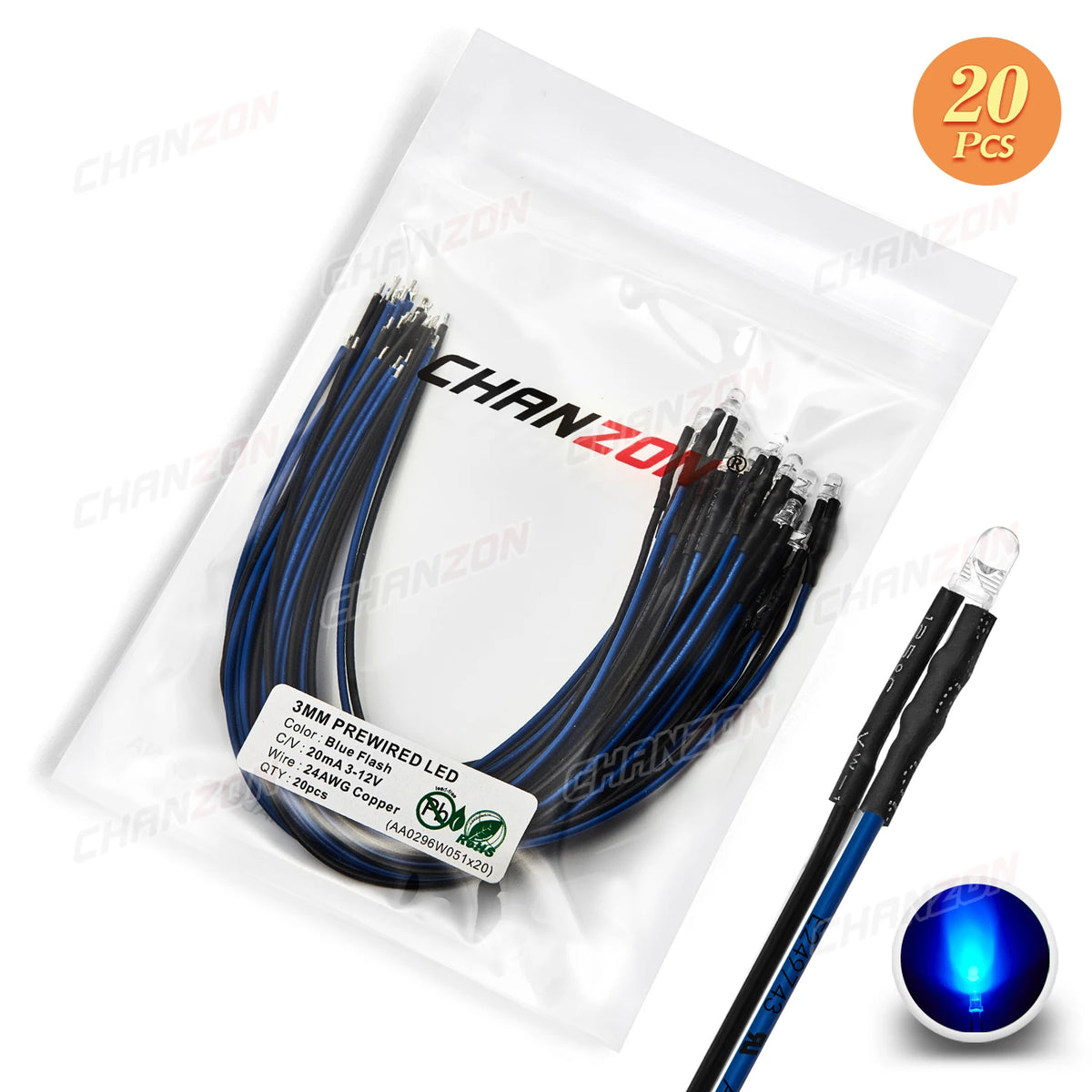 LED prébranchées multicolores clignotantes 12V noir rouge blanc vert bleu jaune transparent moderne