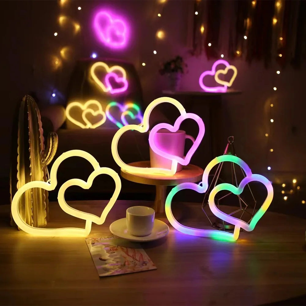 lampe led cœur blanc rose jaune verte bleue moderne rechargeable usb 21cm 15.5cm
