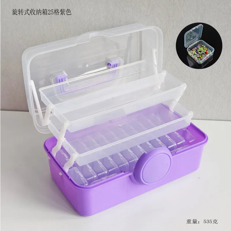 boîte rangement 25 compartiments violet rose pratique moderne boucle plastique lisse