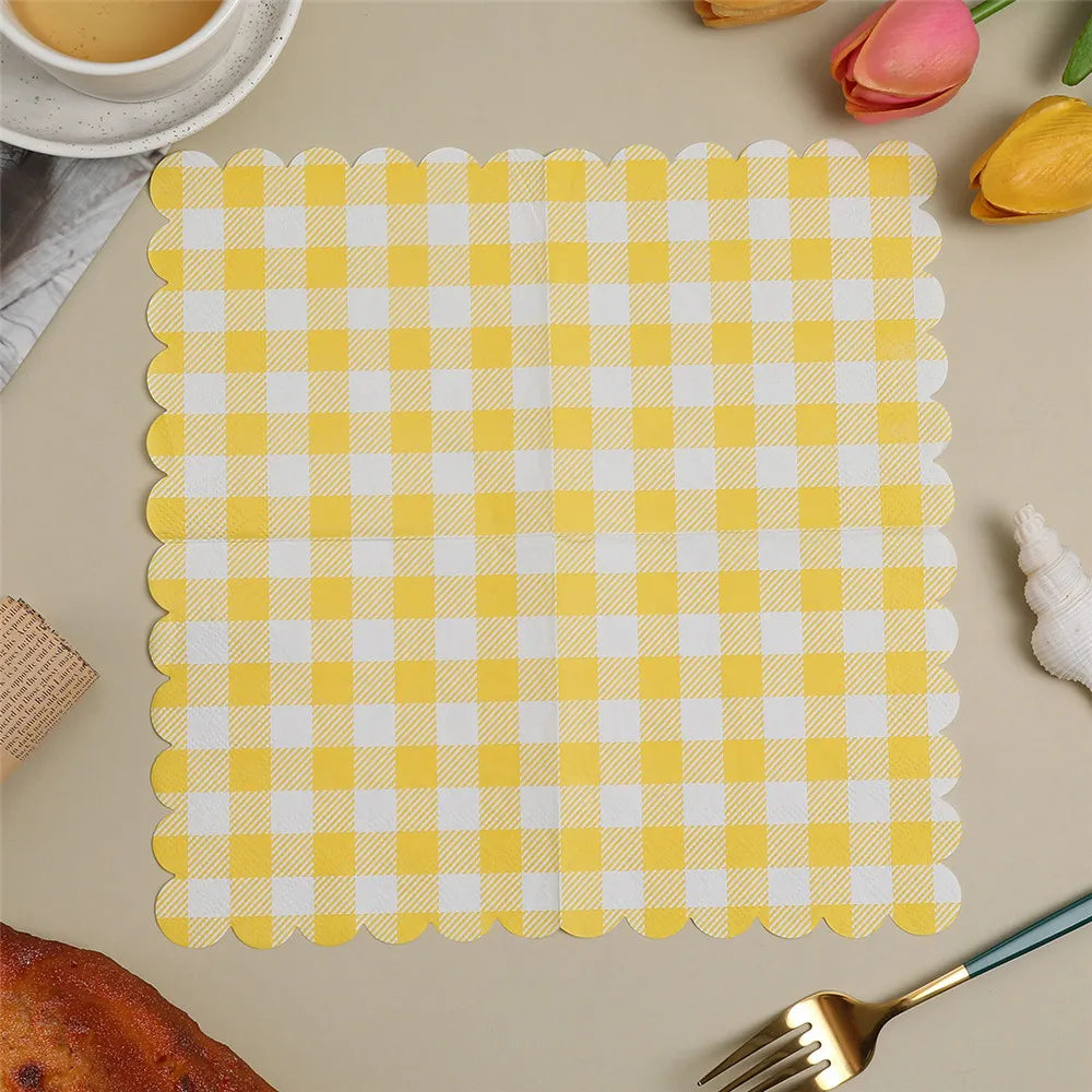 serviettes papier jaune carreaux classiques 25x25cm fête anniversaire mariage restaurant
