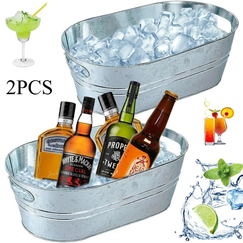 seau glace acier inoxydable argenté refroidisseur boissons fête champêtre rustique gallons capacité grande