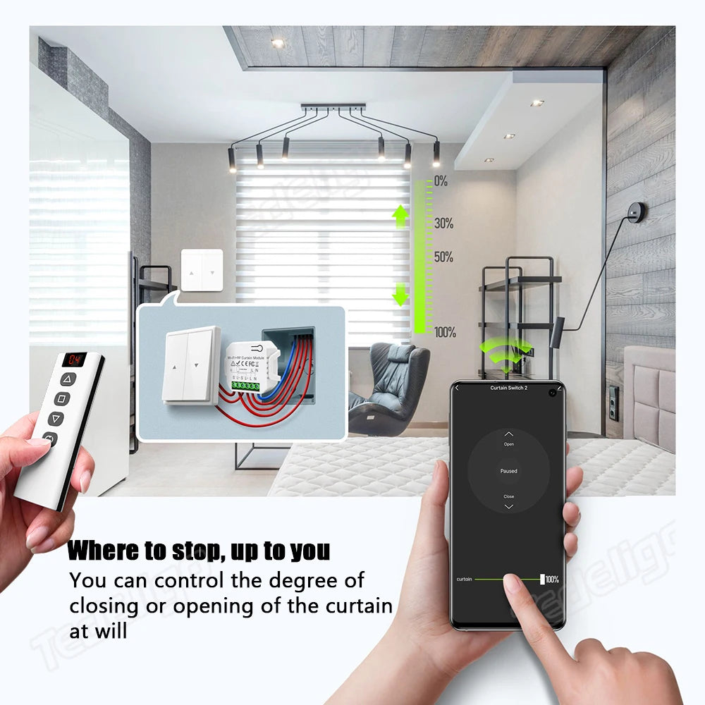 module rideau motorisé wifi rf télécommande sans fil batterie 12v blanc moderne
