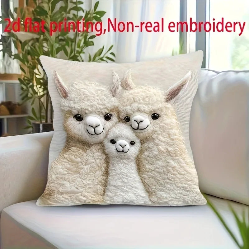 coussin imprimé lamas blanc moderne polyeste 45x45cm lit canapé voiture