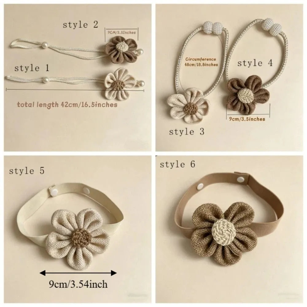 accessoire fenêtre fleurs crochet tissu texturé clips beige marron clair decoratif artisanal