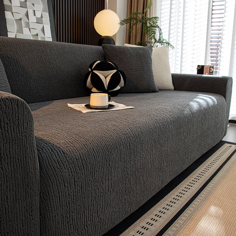 Housse canapé jacquard beige extensible élastique moderne lavable machine 90 350cm