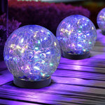 boule lumineuse solaire verre craquelé transparente jaune doré moderne extérieure 20 led ip65