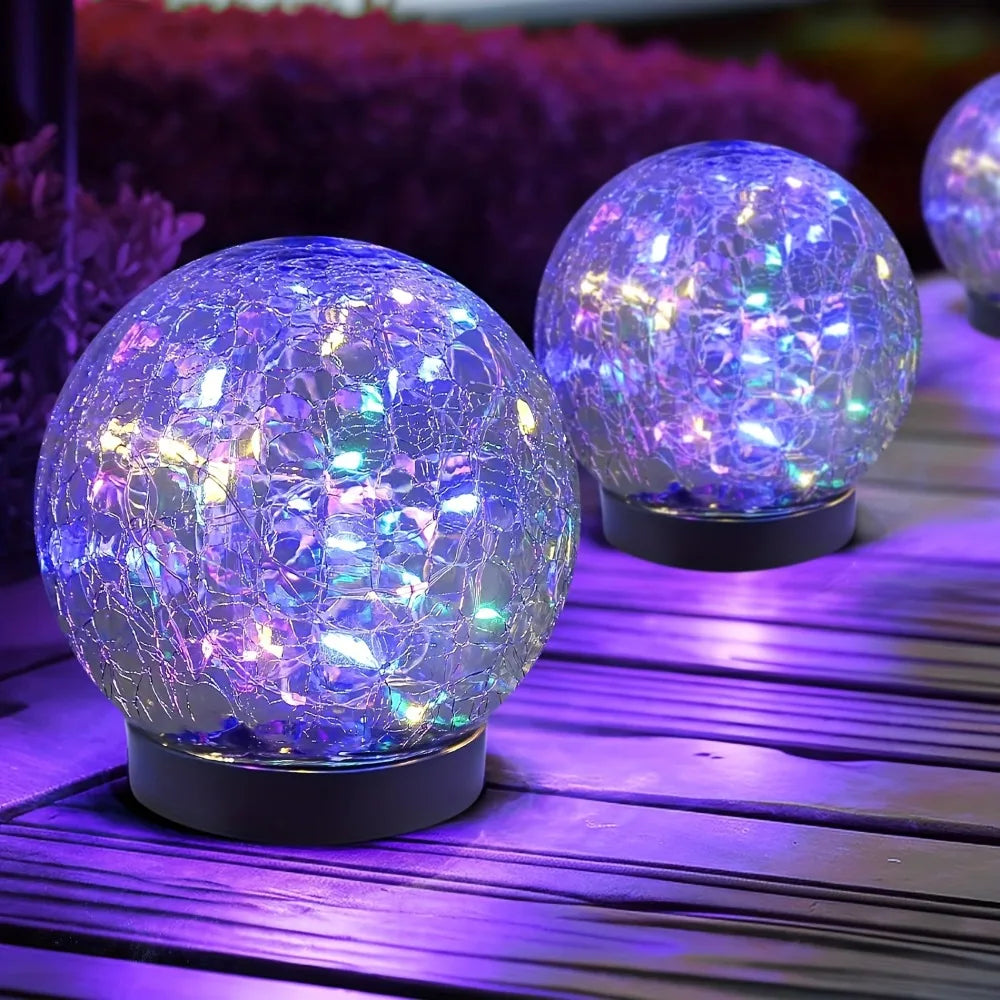 boule lumineuse solaire verre craquelé transparente jaune doré moderne extérieure 20 led ip65
