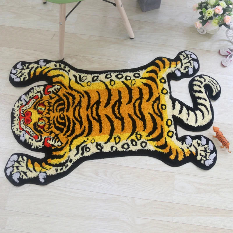 tapis tufté polyester antidérapant motif tigre orange noir créatif moderne salon chambre bain toilette