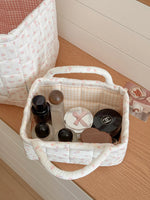 panier rangement matelassé floral rose blanc doux cosmétiques maquillage portable vintage