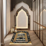 tapis prière rétro noir doré mosquée ornements floral polyester résistant décoloration usage multipleextérieurintérieur