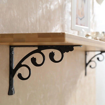 brackets metal floral decorative shelf support black iron rustic vintage display angle