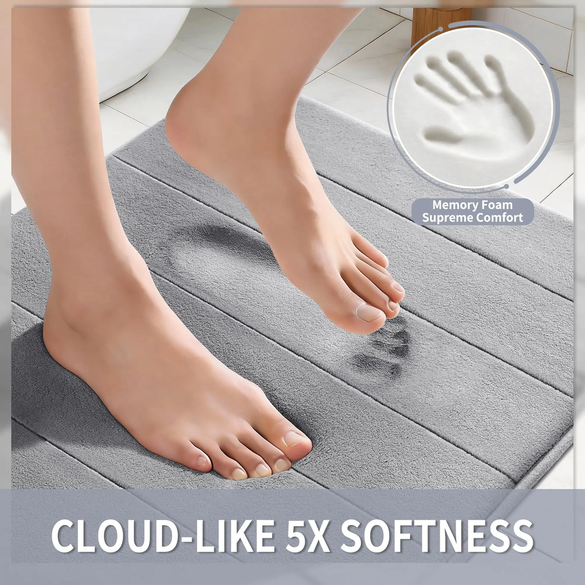 tapis bain gris clair rayures horizontales antidérapant mousse mémoire forme séchage rapide moderne salle