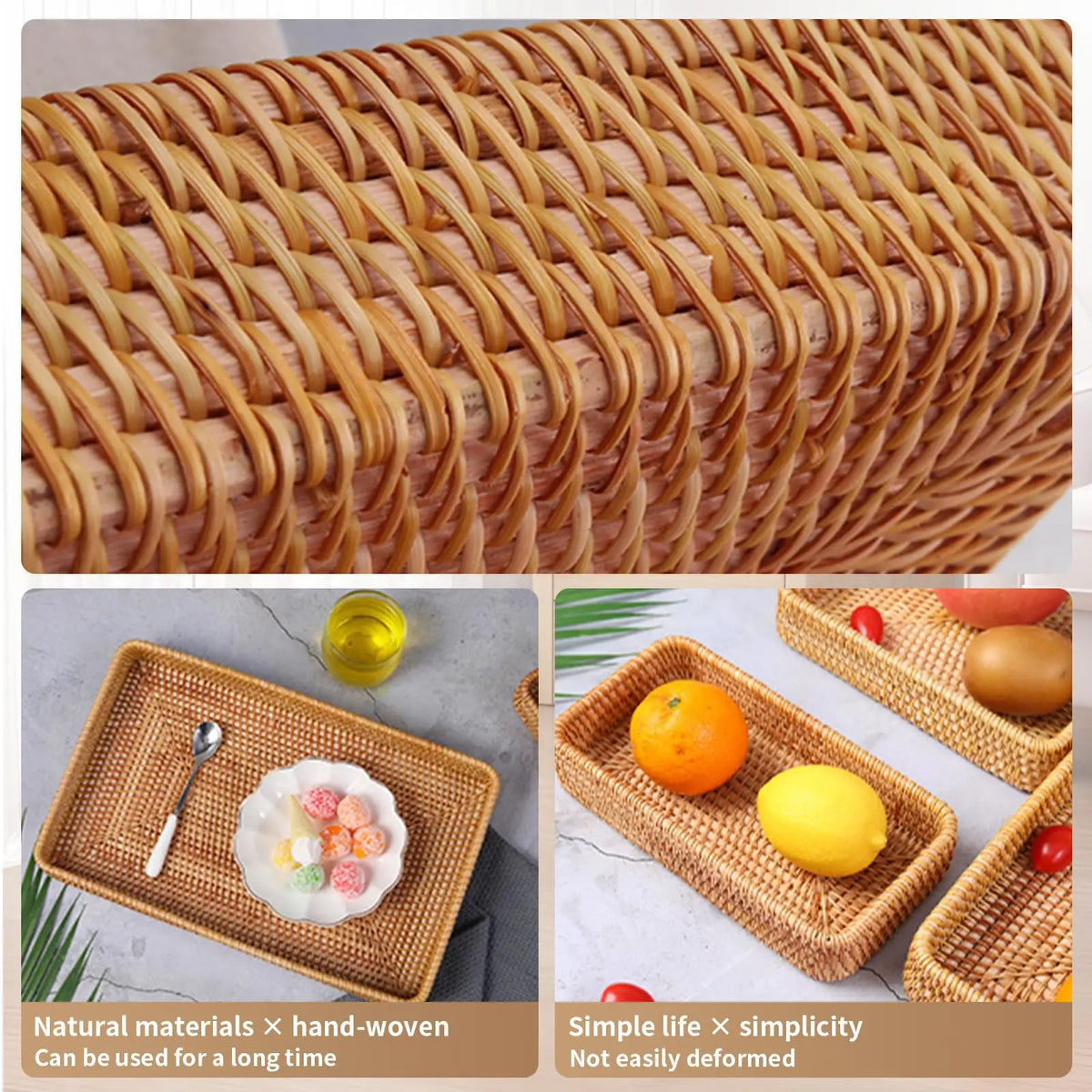 paniers rangement rotin tissé marron clair utilisation multiple respectueux environnement