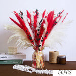bouquet dried flowers naturel rouges blancs vase beige decoration maison anniversaire fete