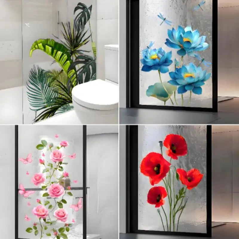 sticker mural adhésif fleurs libellules moderne intérieur décoration salle bain chambre floral transparent vert