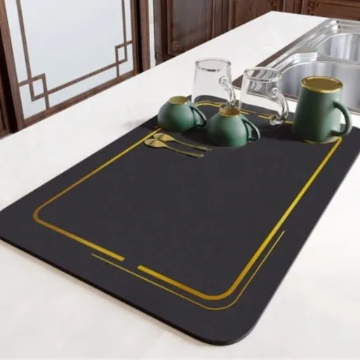 tapis cuisine moderne noir lignes dorées antidérapant absorbant respectueux environnement 30x40cm 30x50cm 30x60cm 30x80cm