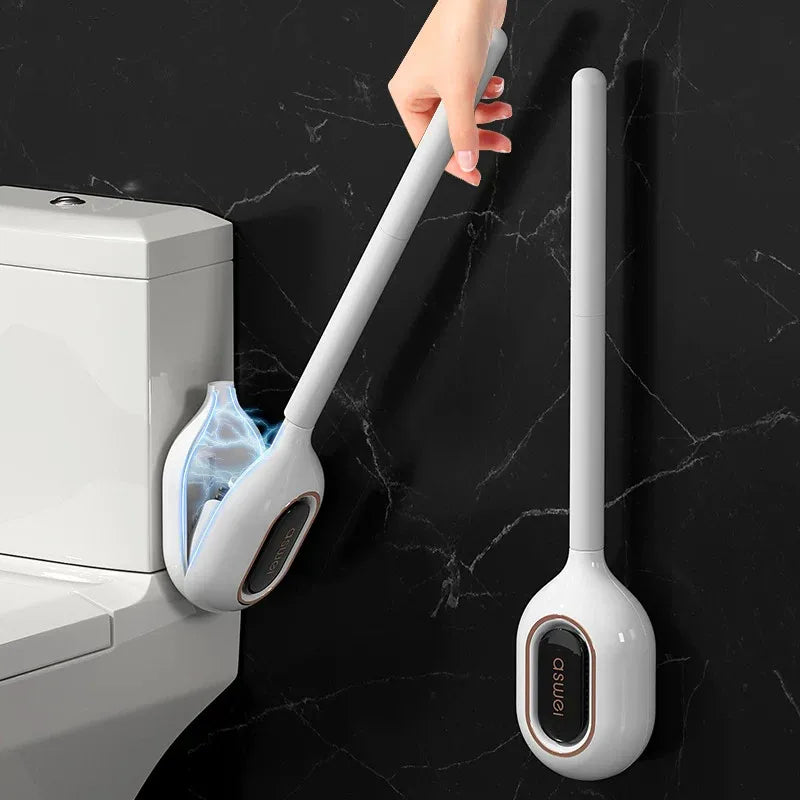 brosse wc moderne adhésif poils noirs blanc accessoire salle bain nettoyage durable 42cm