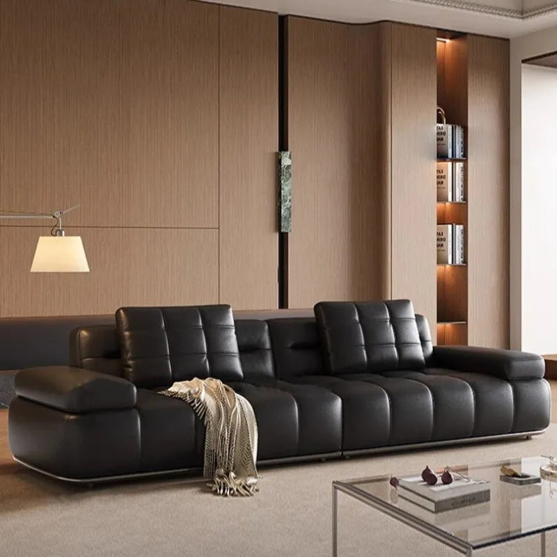 canapé d'angle cuir moderne forme marron noir salon grande capacité