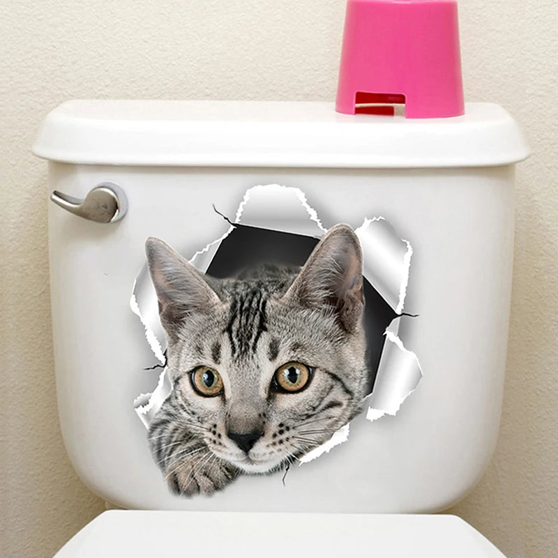 sticker mural 3d chaton orange gris opale adhésif salle bain décoration animaux