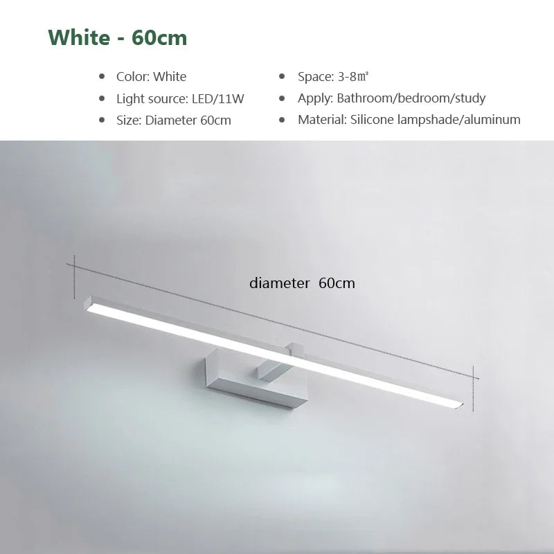 lampe miroir moderne noir fixée mur éclairage led tricolore 60cm 80cm 100cm