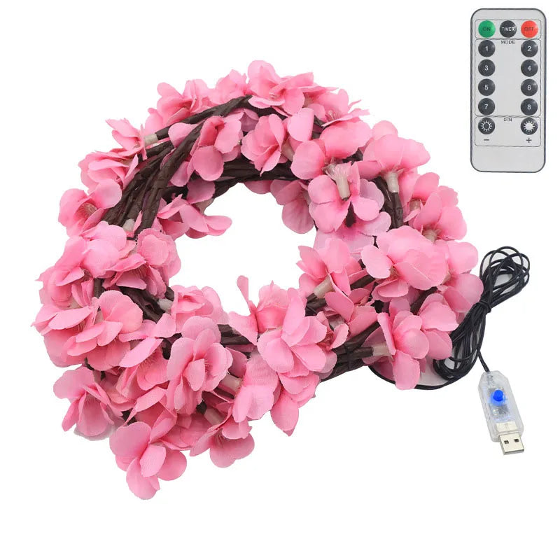 guirlande lumineuse branche fleurs rose clair 96 led usb moderne décoration festive