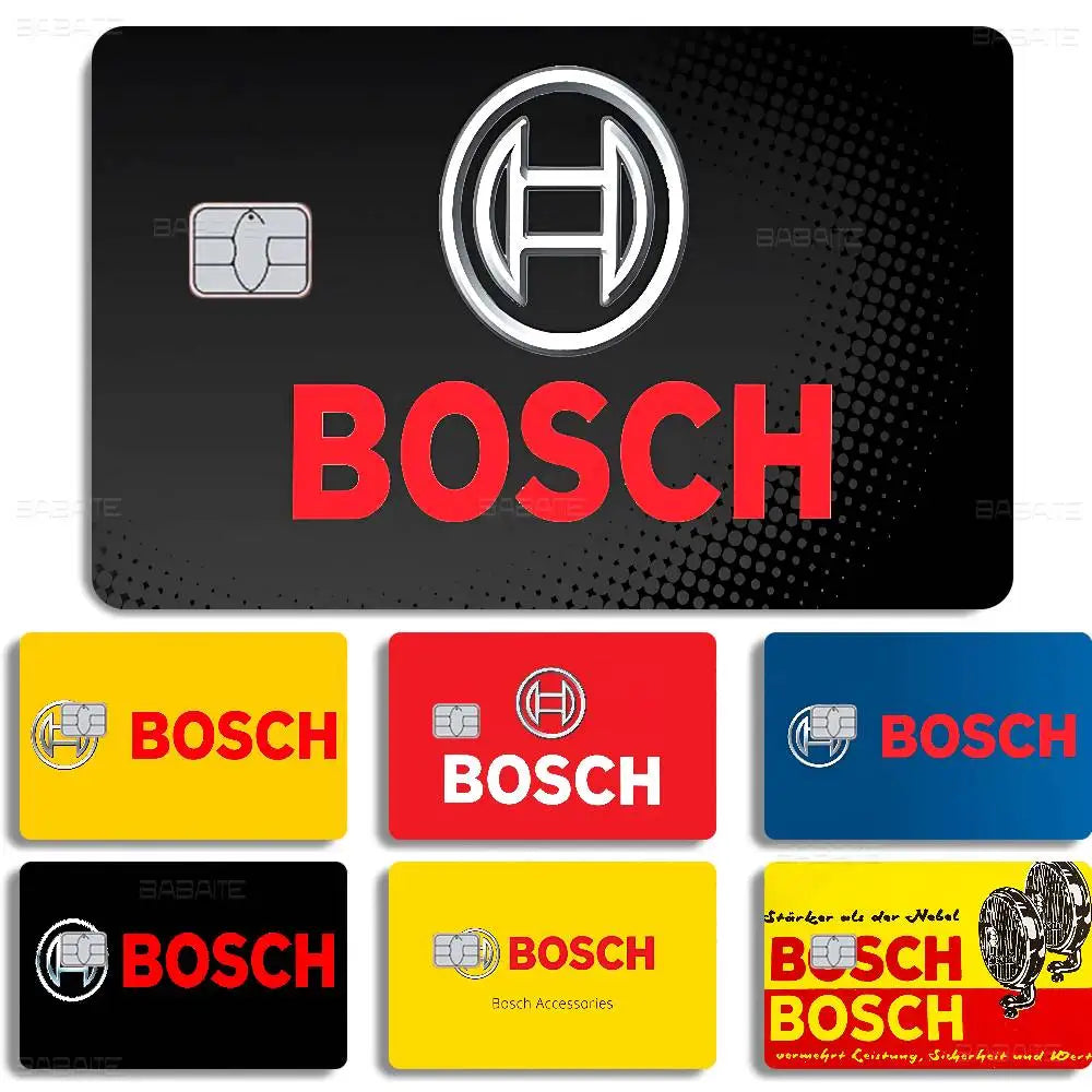 étui carte bancaire adhésif waterproof moderne logo bosch blanc fond noir points cartes crédit