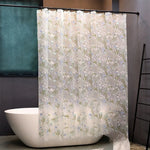 rideau douche translucide motif fleurs blanches feuilles moderne métalliques blanc