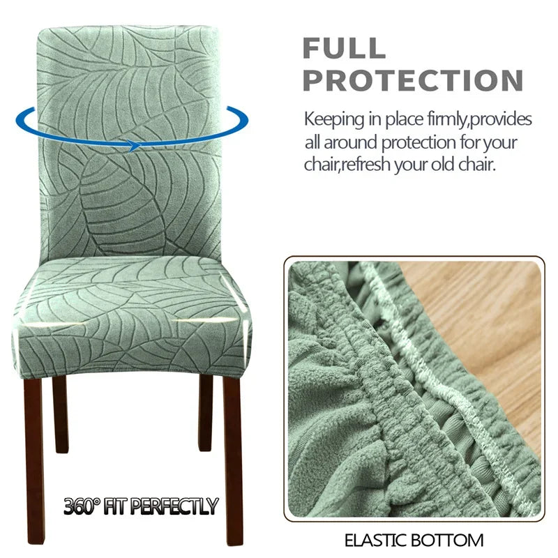 housse chaise velours motif feuilles extensible élastique fauteuil salle manger moderne