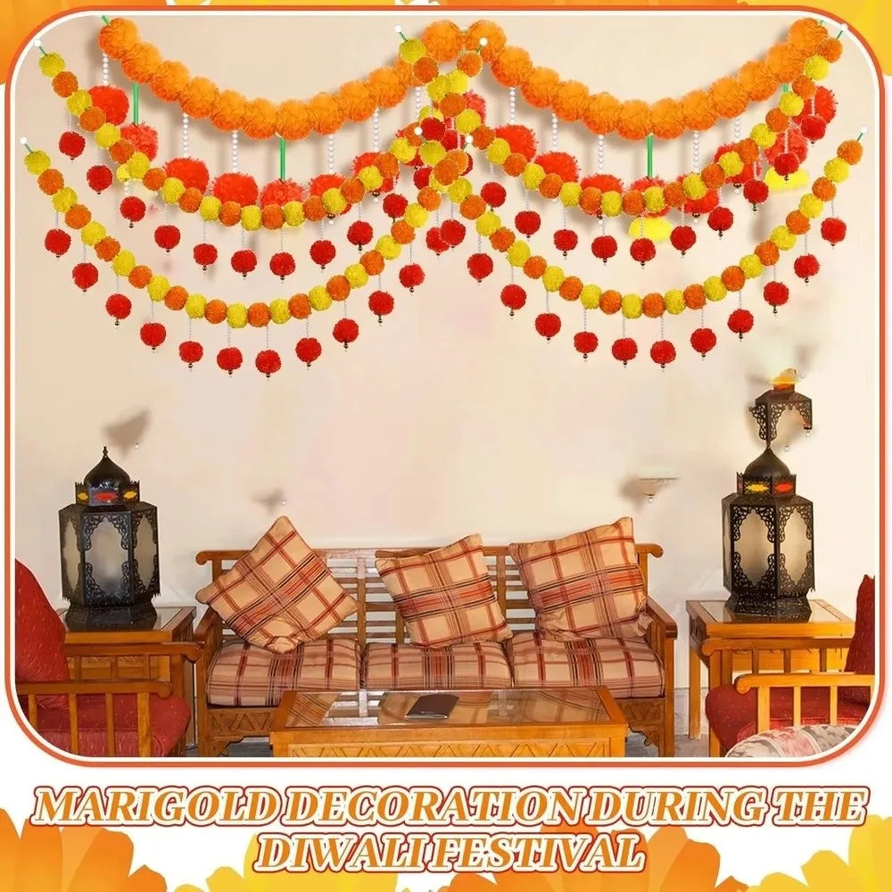 guirlandes decoratives fleurs marigolds jaune orange rouge decoration diwali festif traditionnel