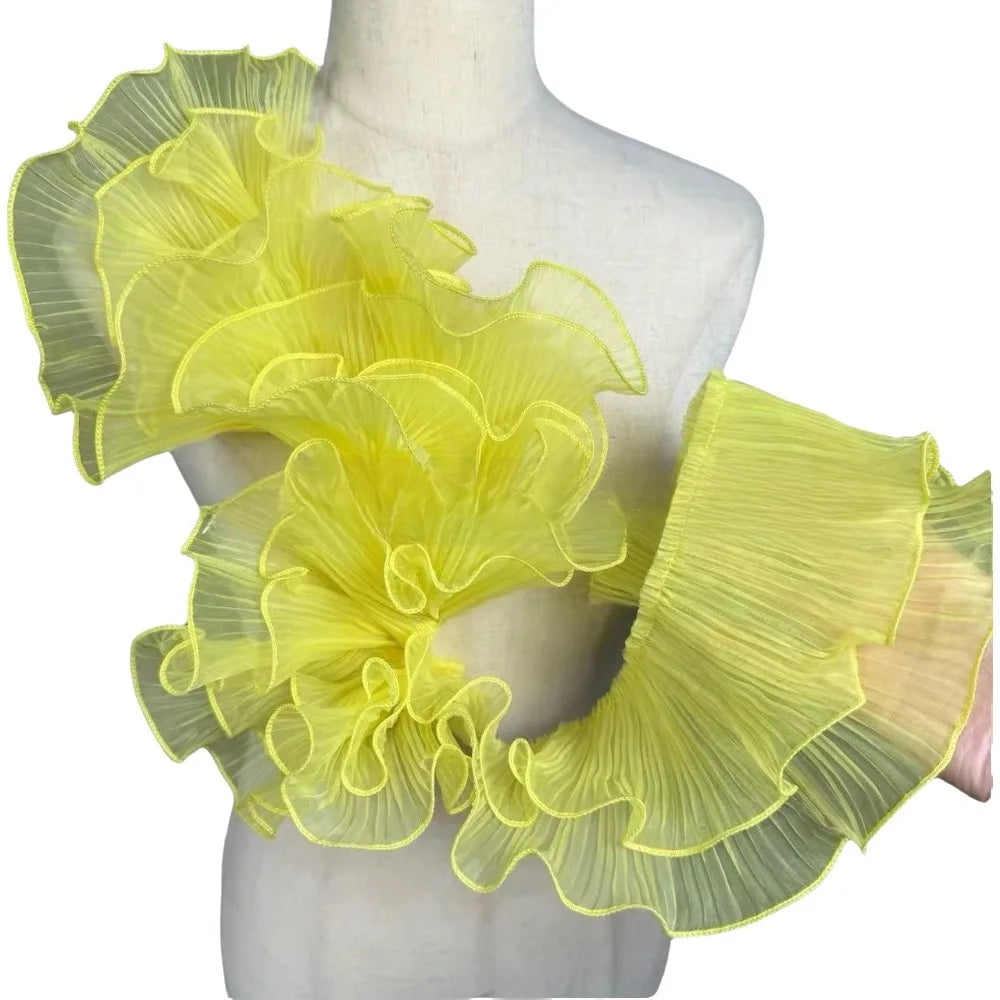 tissu plissé rose clair vert fluo bleu décoration élégante semi transparent fronces dentelle polyester