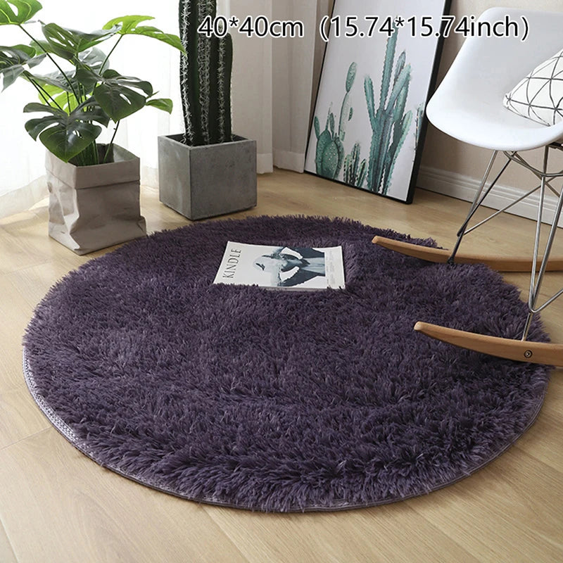 tapis rond uni fourré moderne blanc vert marron beige antidérapant intérieur salon chambrehôtel