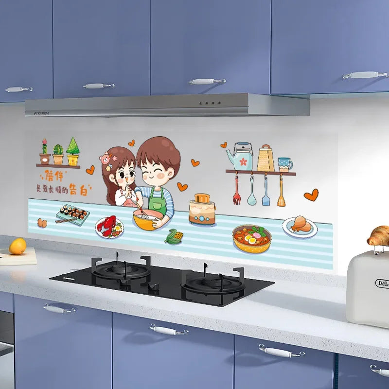 autocollant mural cuisine pvc 30x90 cm motif cartoon moderne résistant chaleur humidité