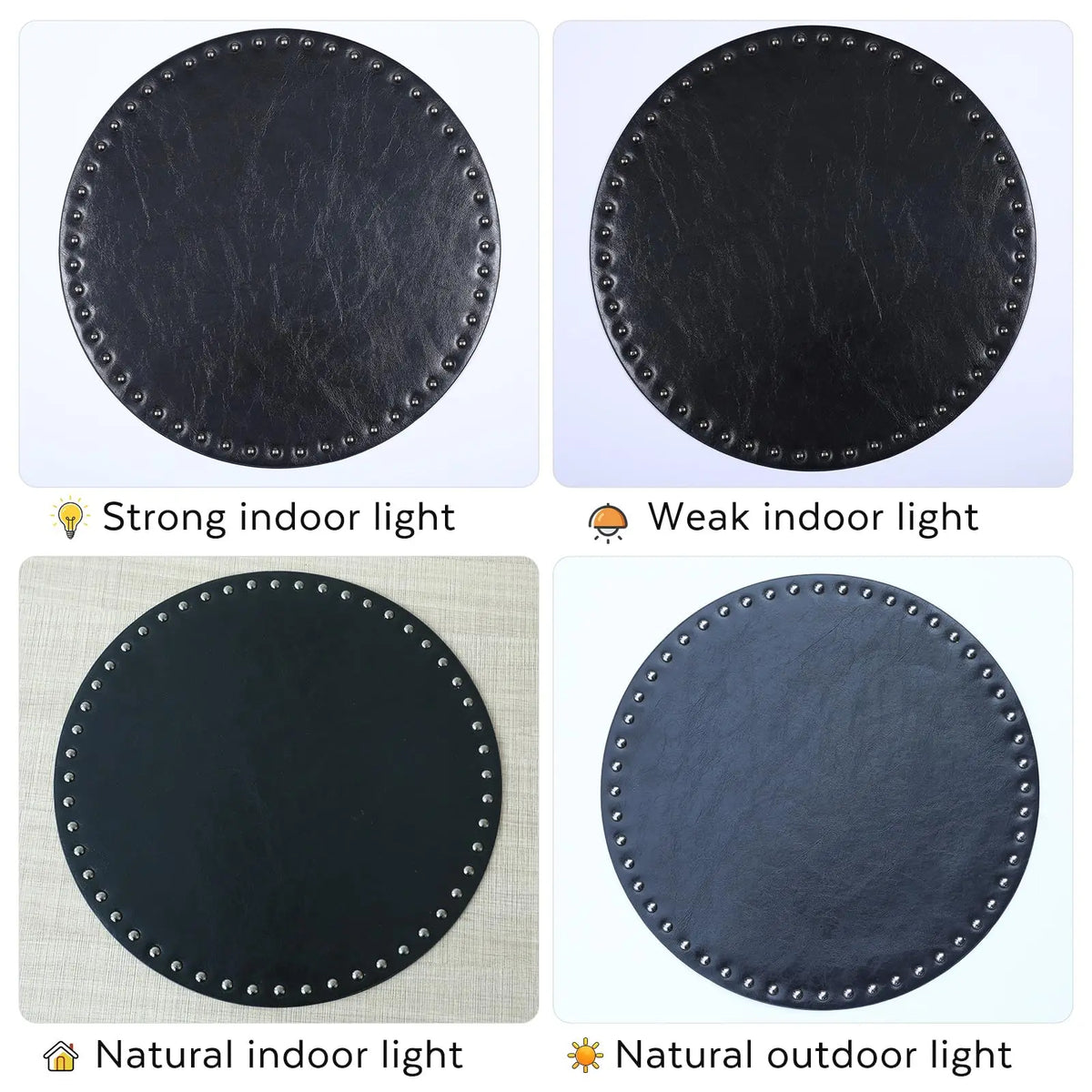 placemat moderne rond noir texture élevée rivets résistant chaleur lavable 35cm antiégratignures