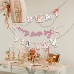 guirlande happy birthday fées lapin papillons arc licorne aquarelle enfantine féerique pastel