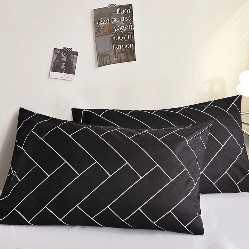 lot deux taies d'oreiller rectangulaires 48x74cm housse coussin décorative motif géométrique moderne