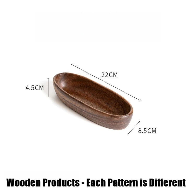 assiettes ovales bois marron foncé sushi plate rustique naturel tableware cuisine