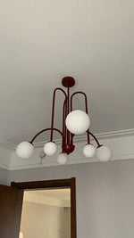 suspension lumineuse moderne rouge blanc sphères translucides chambre salon étude scandinave