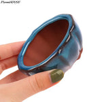 cache pot céramique bleu brun texture floraux classique artisanal plante maison