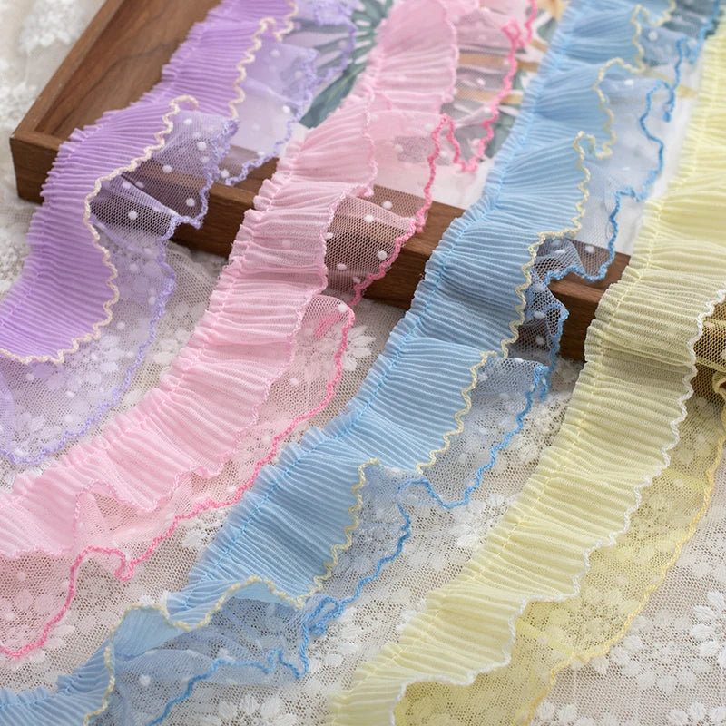 ruban plissé dentelle violet rose bleu jaune vintage romantique translucide décoration emballage cadeau