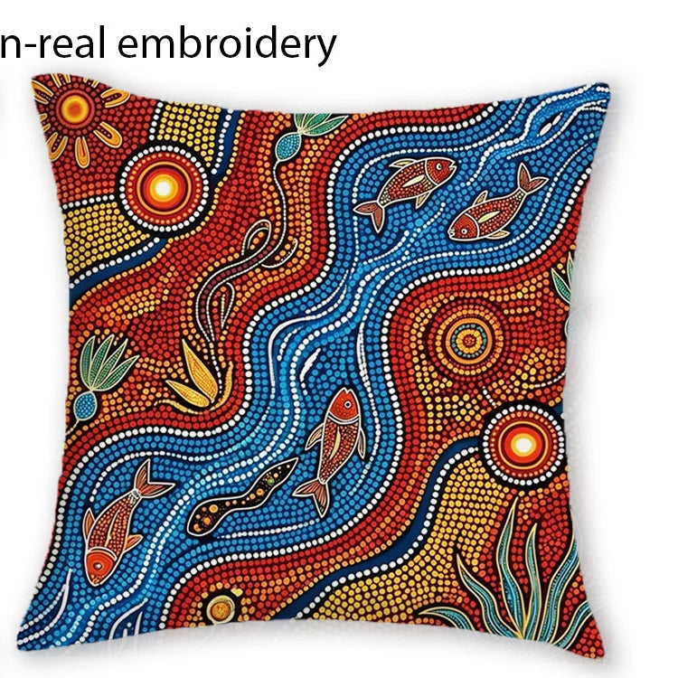 taies d'oreiller décoratives aborigènes multicolores motifs traditionnels ethniques maison polyester peachskin