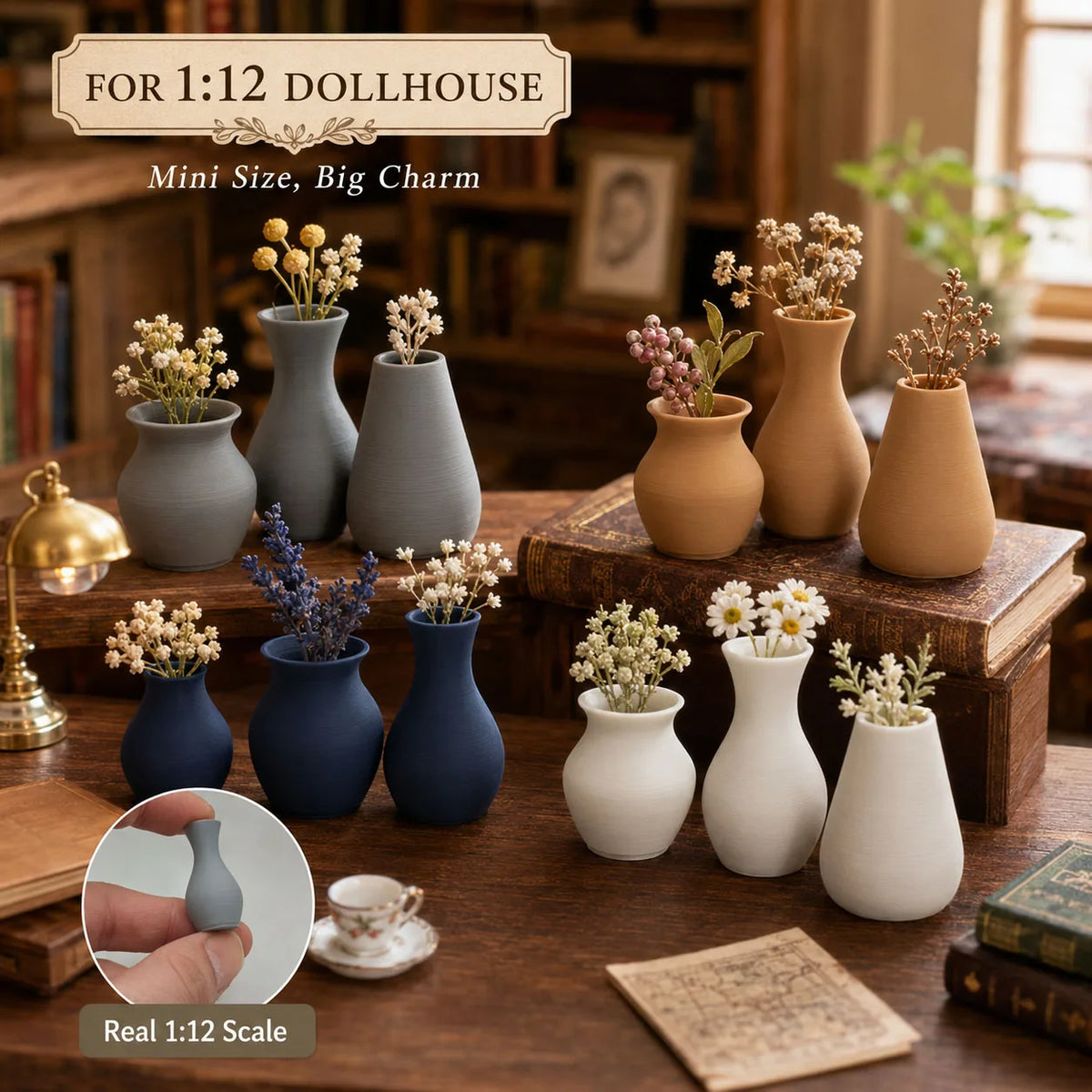 vases miniatures 3d imprimés textures mates minimalistes couleurs gris beige bleu blancDecorationIntérieurePoupéesAccessoiresMaison
