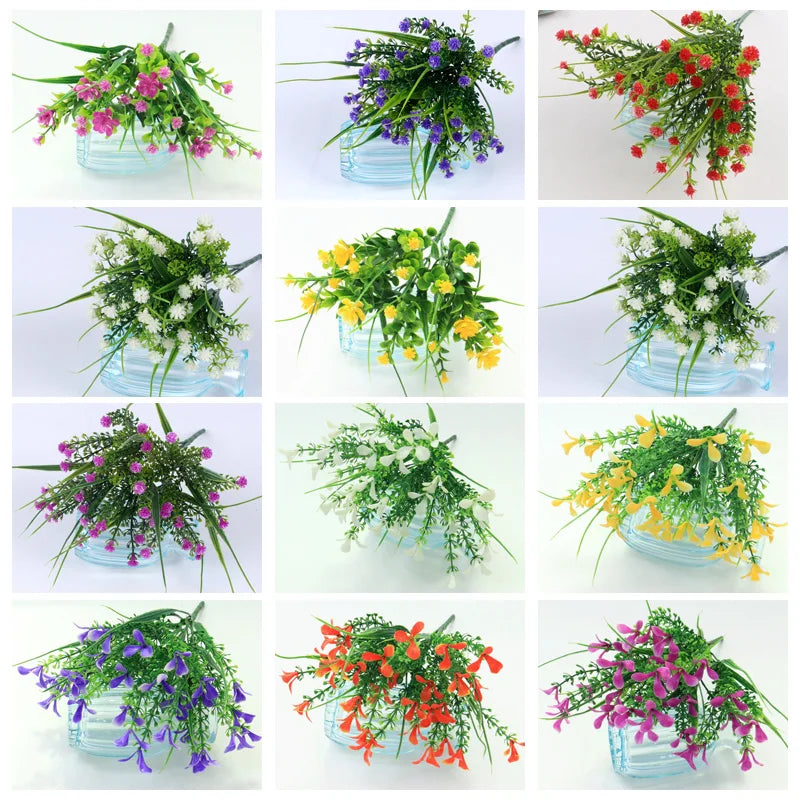 bouquet artificiel moderne fleurs blanches violettes jaunes ornement maison extérieur noël anniversaire mariage