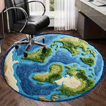 tapis rond relief 3d continents bleu vert beige moderne antidérapant polyester insonorisation chambre