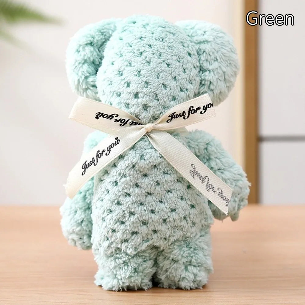 serviette ours peluche fourrure douce marron rouge blanc rose bleu clair beige jaune clair