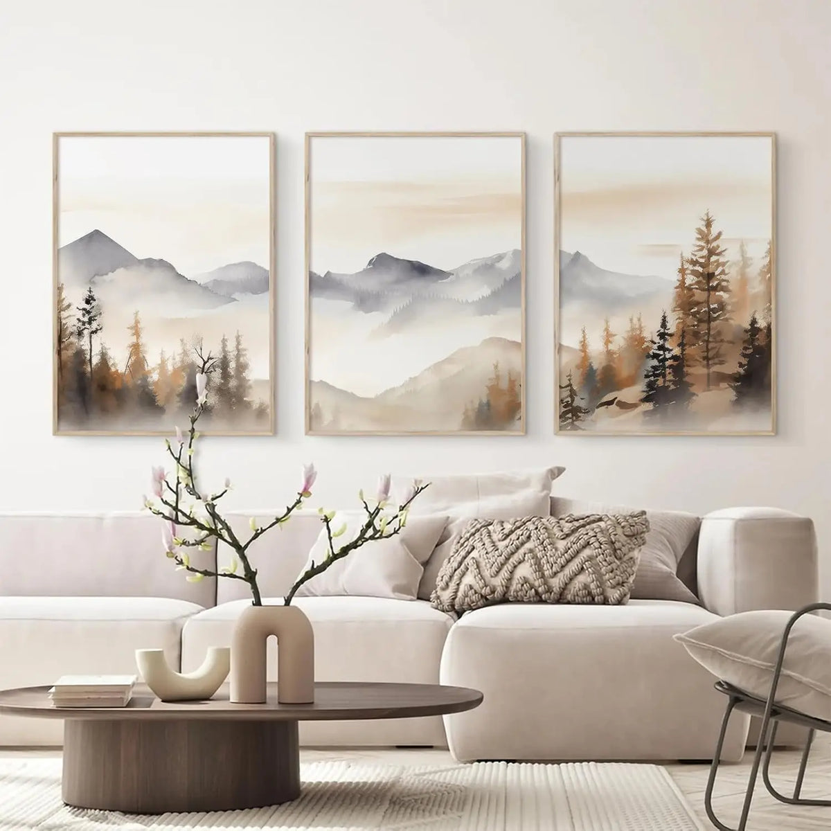 tableaux toile paysage forêt abstraite minimaliste naturel salon chambre coucher décoration maison sans cadre