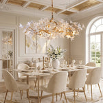 lustre suspendu classique doré blanc fleurs stylisées 160cm 180cm 200cm lumière chaude neutre lumière