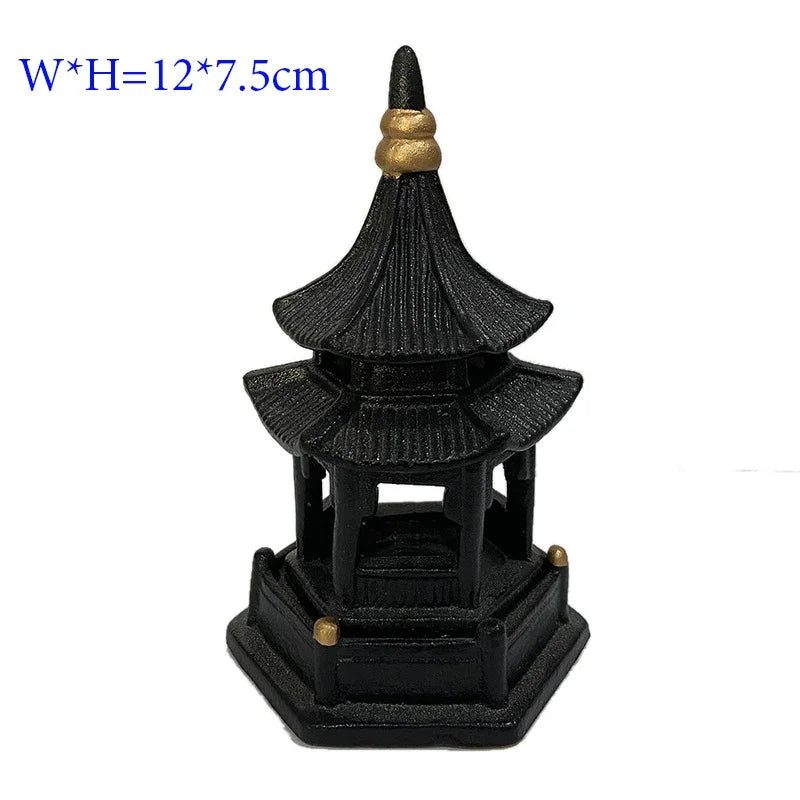 décorations intérieures pagode miniature céramique marron noir feng shui traditionnel oriental architectural details