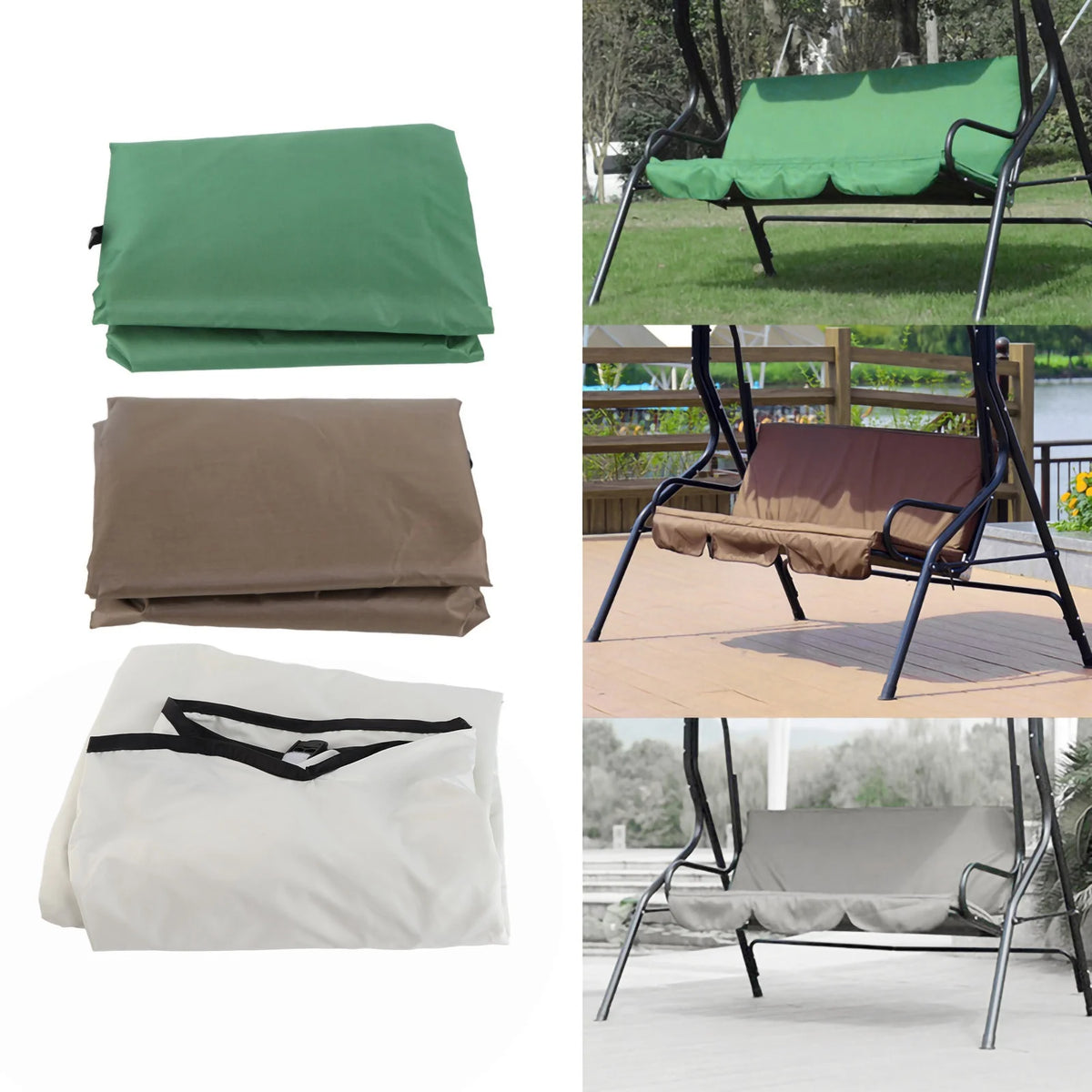 housse coussin balancelle extérieure vert beige marron tissu uni franges opacité totale passants sangles